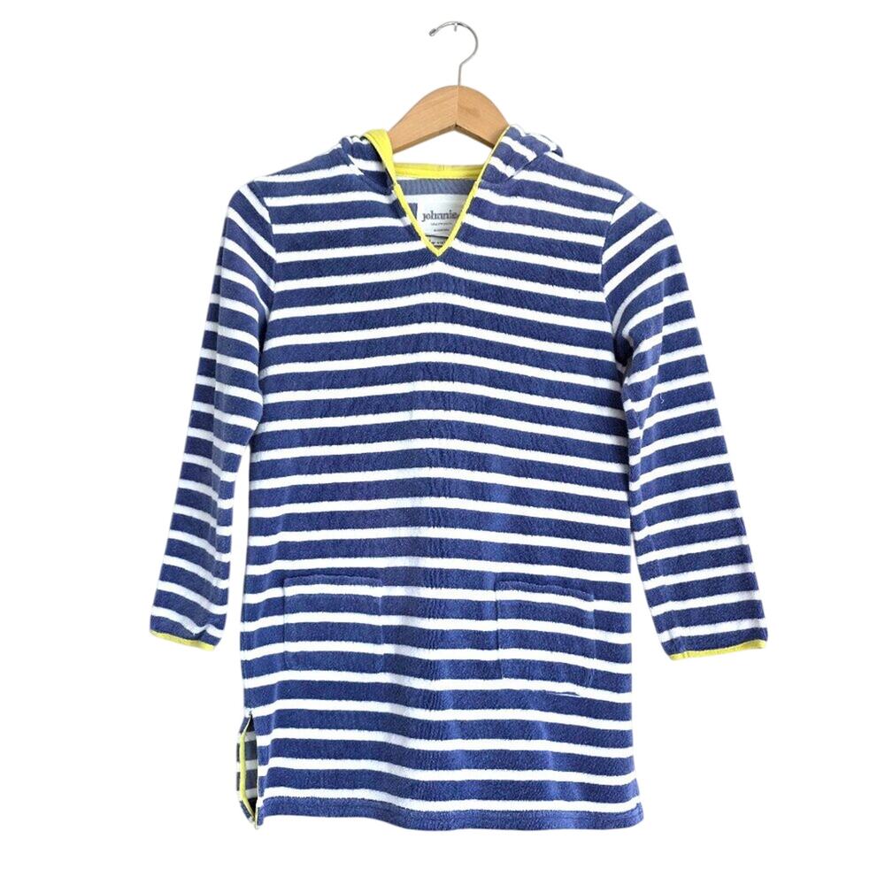 Johnnie B by Boden Girls Terry Cloth Towel Hooded Dress Swim Coverup Blue Stripe